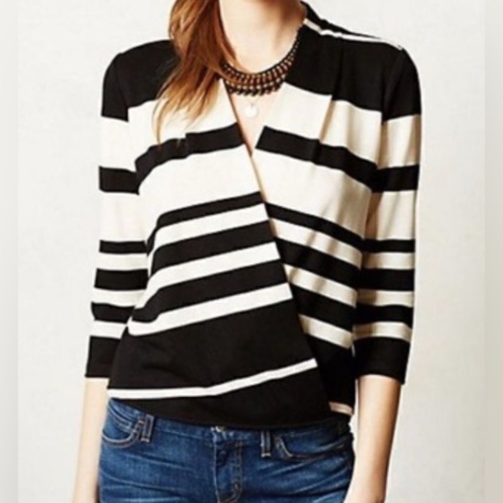 Anthropologie Deletta Chamonix Wrap Top Blouse  V Neck Size S